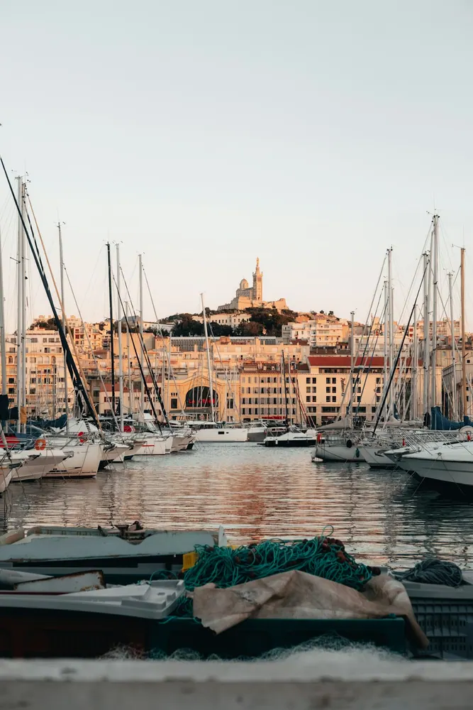 Boats moored in the Vieux-Port of Marseille, France.