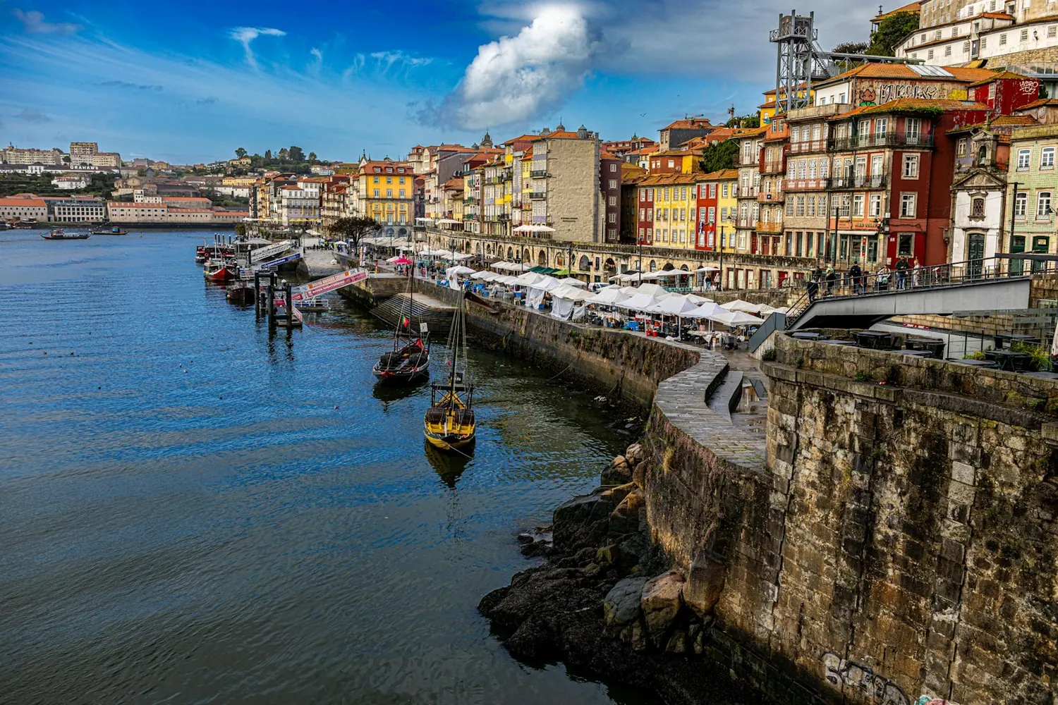 Colourful buildings and rabelo boats along Porto’s Ribeira waterfront. Destination context, not a photograph of this tour.