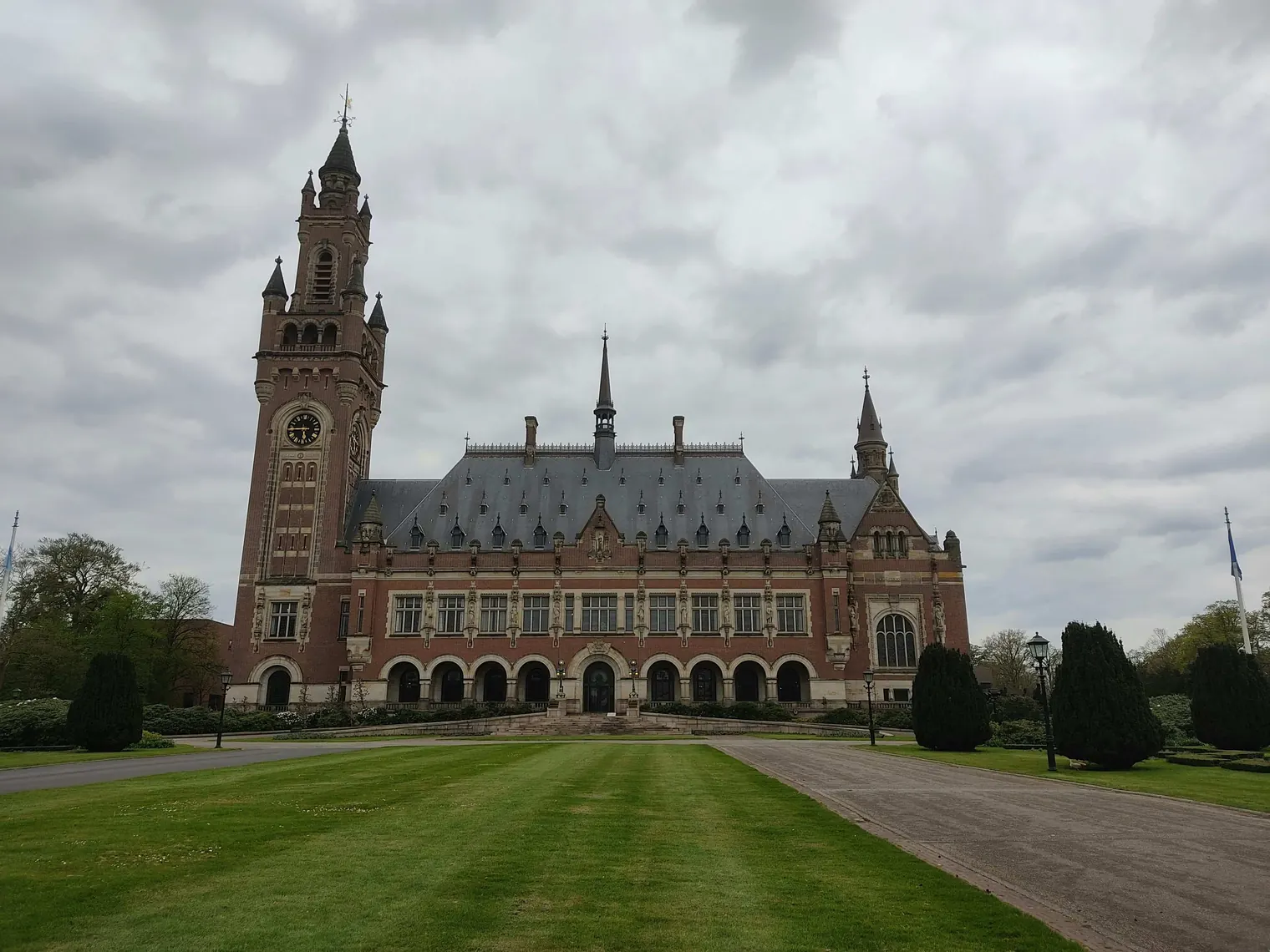 The Peace Palace in the Netherlands. Cloudy