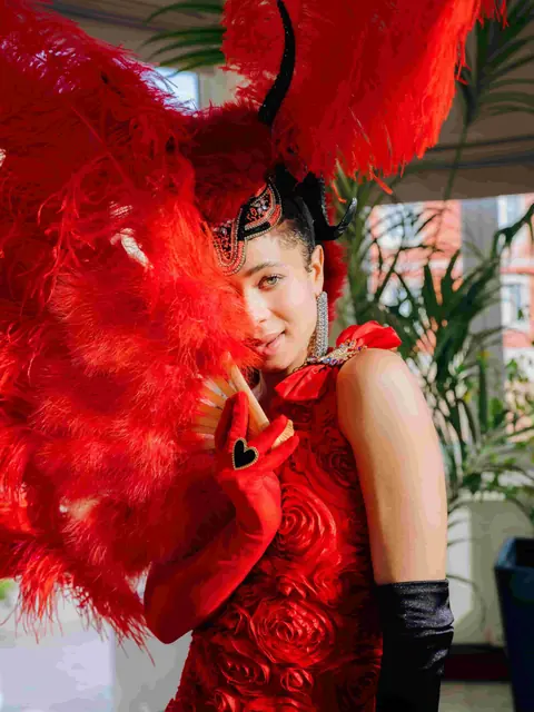 A lady in red dress
