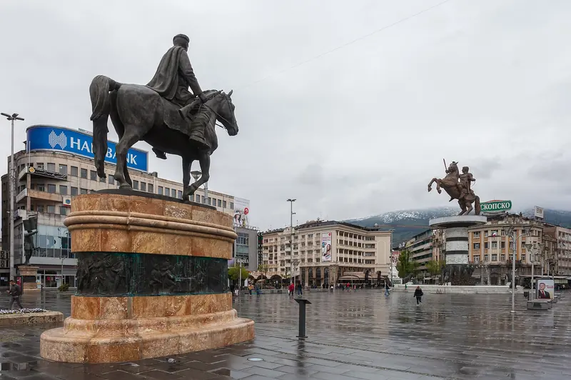 Macedonia Square and the Warrior on a Horse fountain