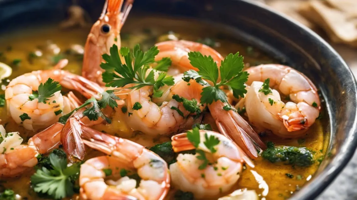 fresh shrimp cooked in a sizzling garlic sauce.
