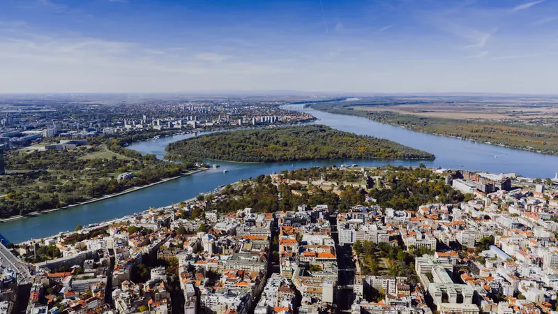 A panoramic view of Belgrade, showcasing the unique meeting point of the Danube and Sava rivers that has shaped the city's history for centuries.