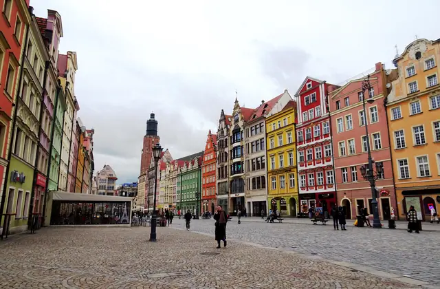 Colourful buildings on the north side of Market Square in Wrocław, Poland. Destination context, not a photograph of this tour.